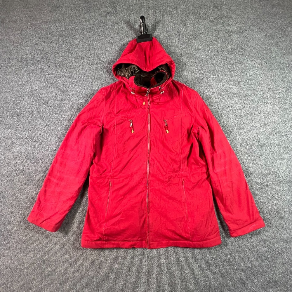 Weatherproof Red Windbreaker Jacket Womens M Fleece Lined Hooded Full Zip